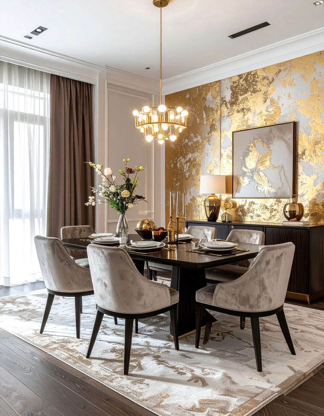 Subtle Gold Leaf Wallpaper - 30 subtle wallpaper dining room ideas