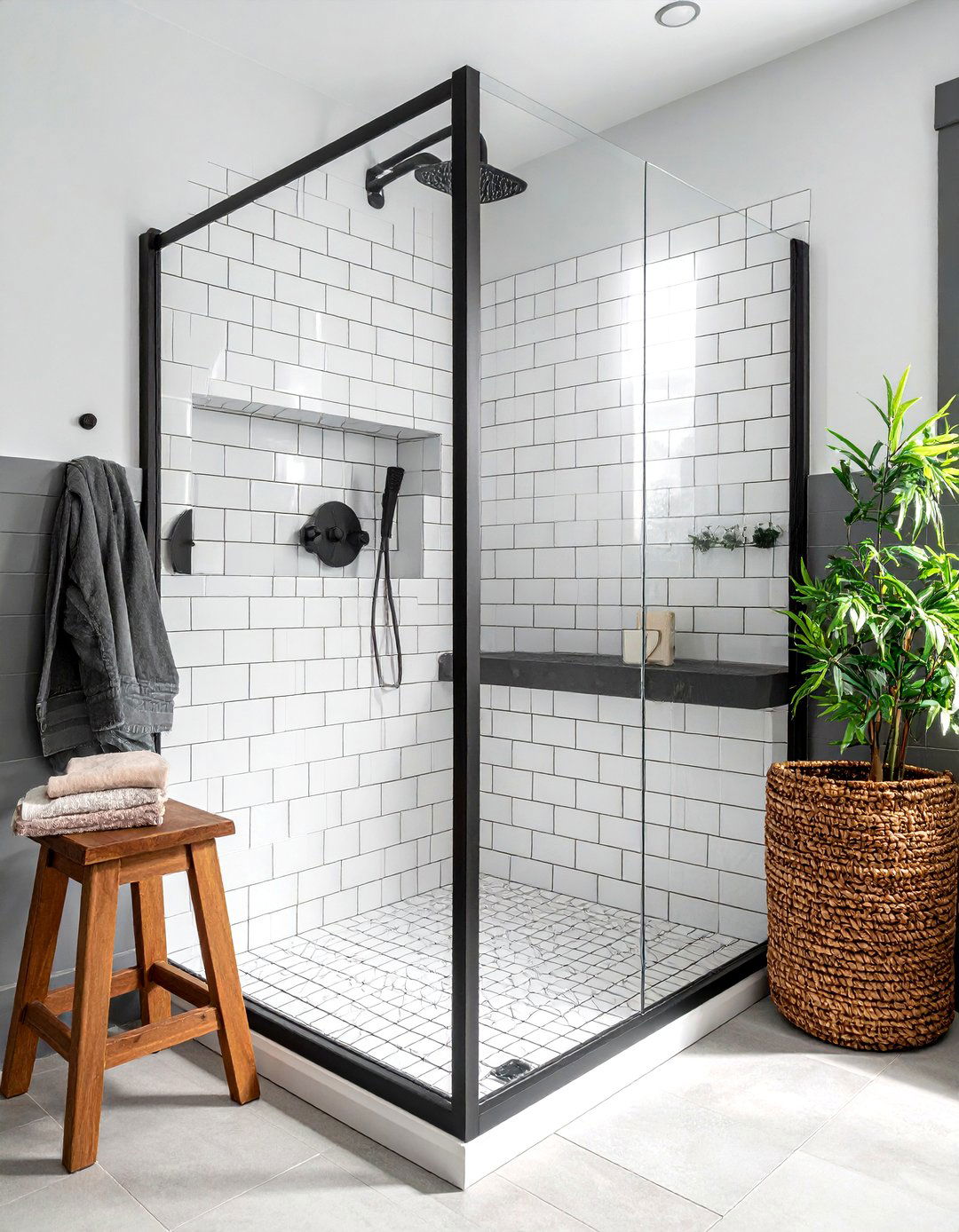 Subway Tile Shower - 30 farmhouse bathroom ideas