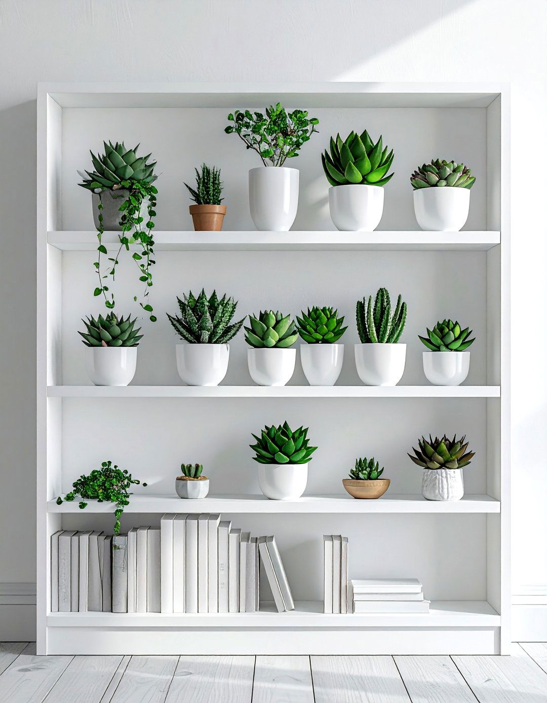 Succulent bookcase decor - 30 dining room succulent ideas