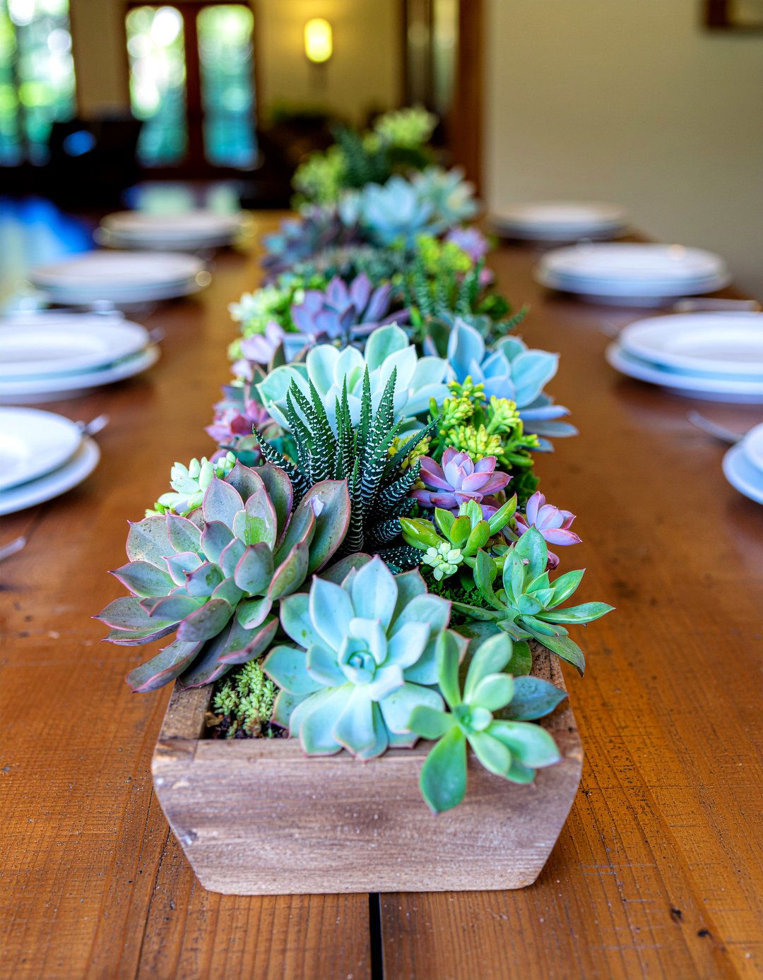 Succulent centerpiece for dining table - 30 kitchen succulent ideas