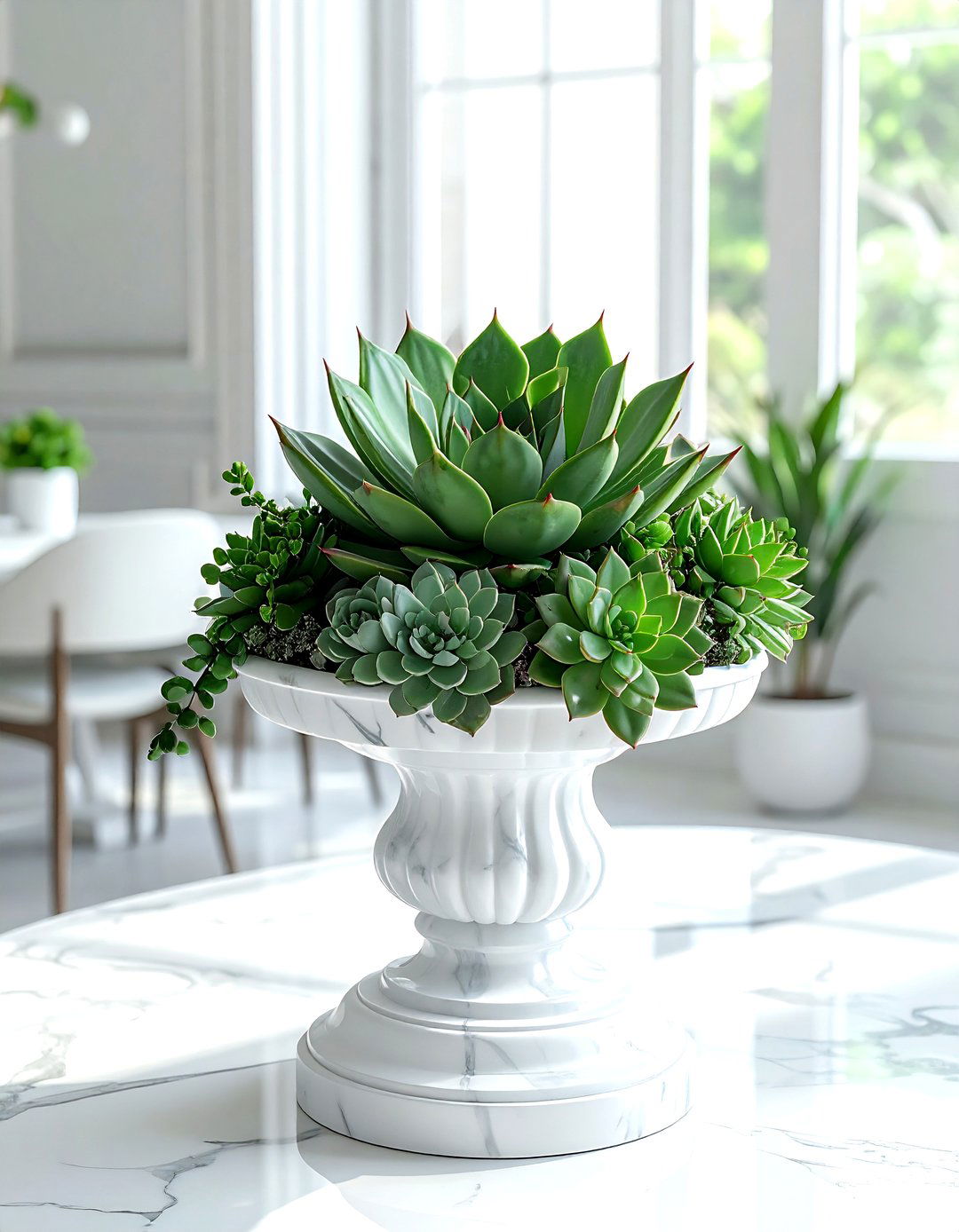 Succulent pedestal stand - 30 dining room succulent ideas