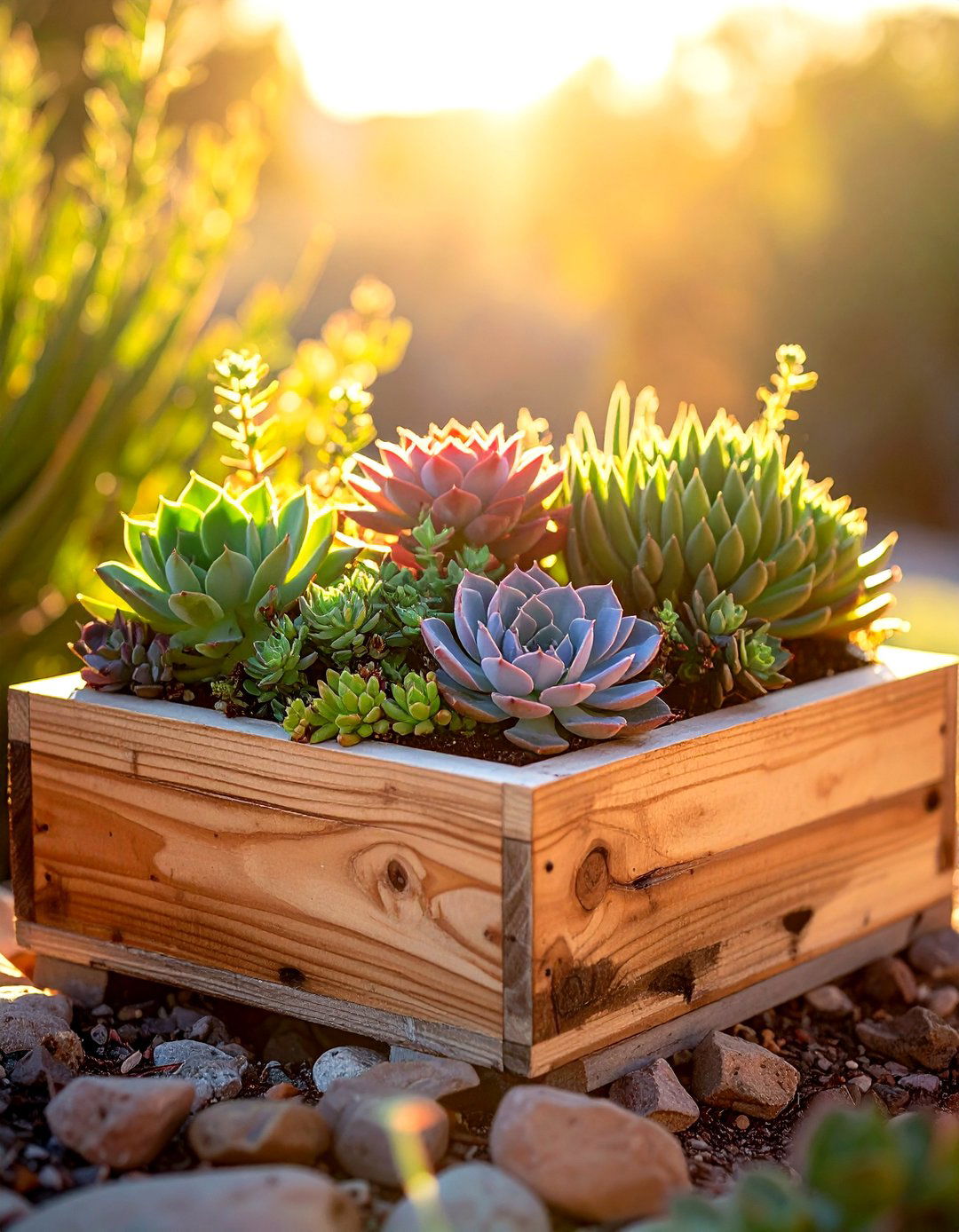 Succulent planter box - 30 garden decor ideas