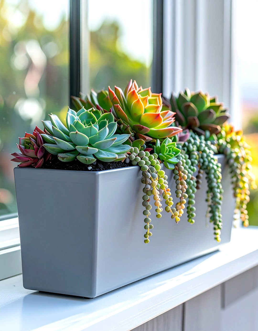 Succulent window box garden - 30 window box ideas