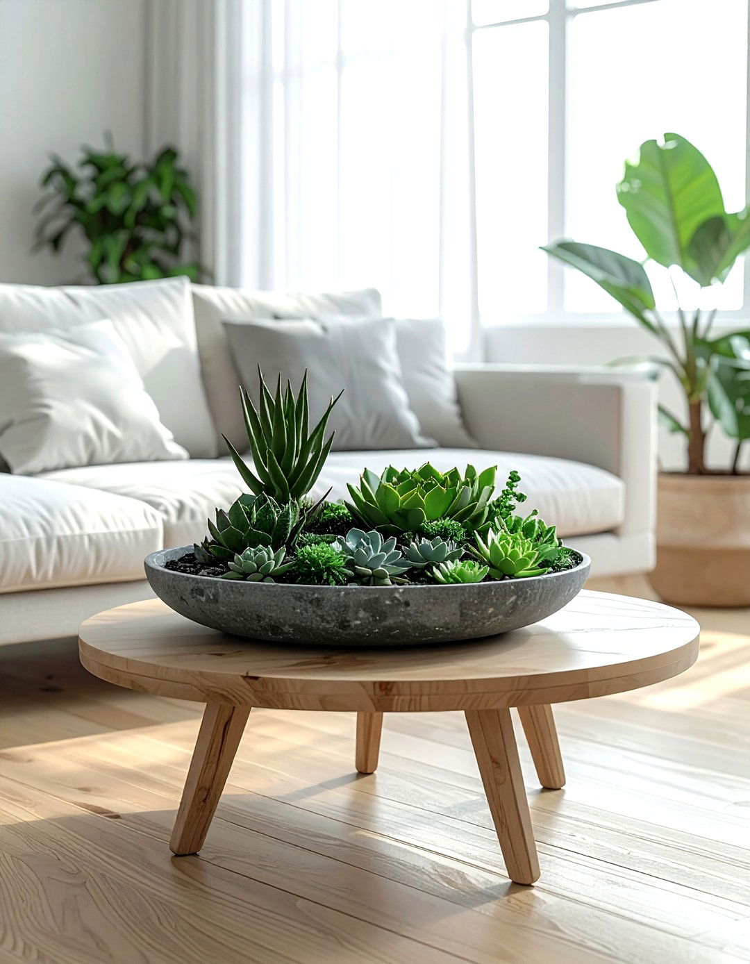 Succulents in shallow stone bowl - 30 vase arrangement ideas