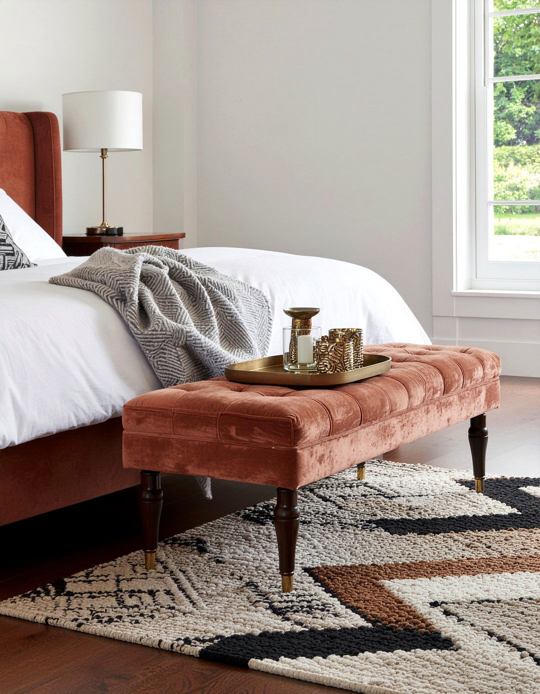 Suede ottoman bench - 30 suede bedroom ideas