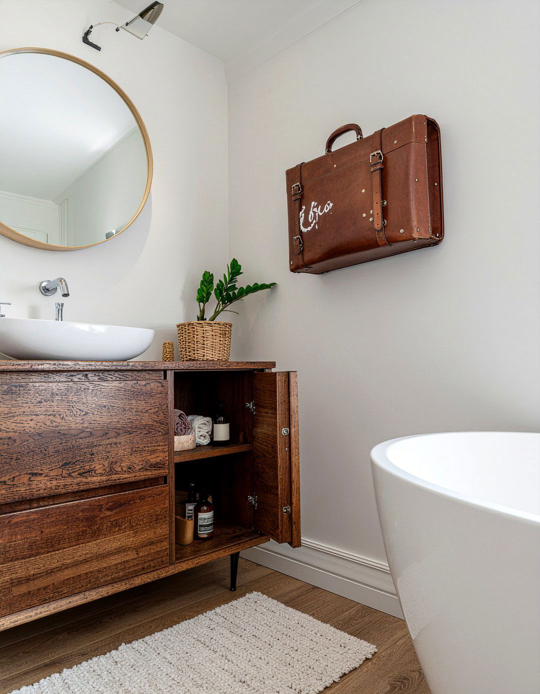 Suitcase Cabinet - 30 recycled material bathroom ideas