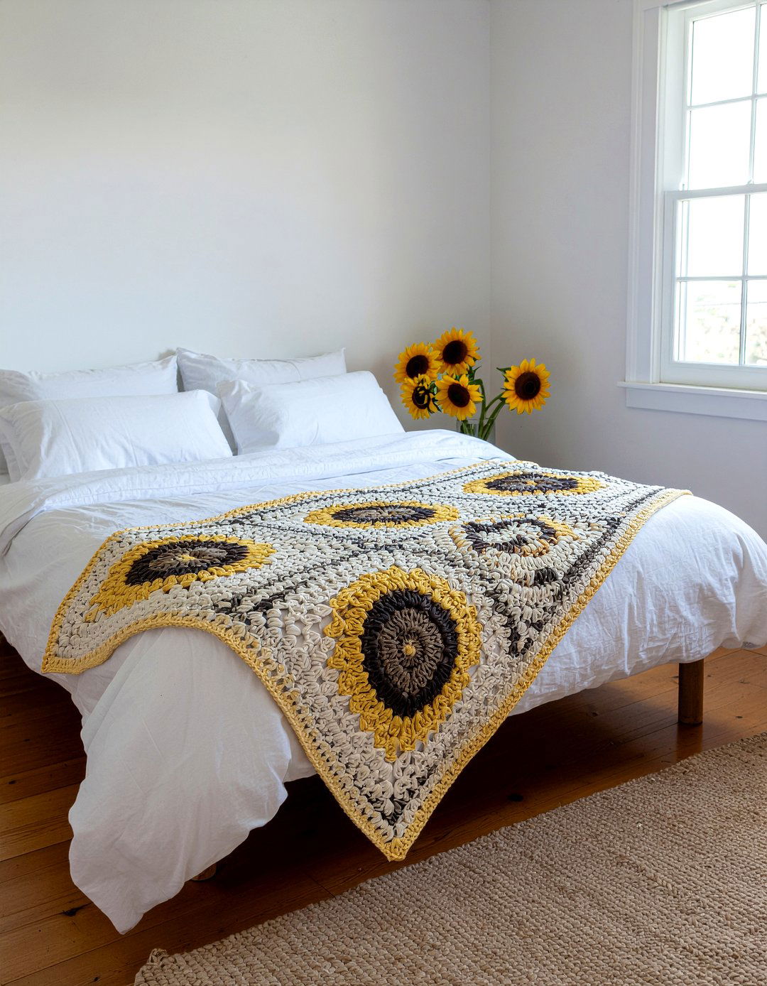 Sunflower Crochet Blanket - 30 sunflower bedroom ideas