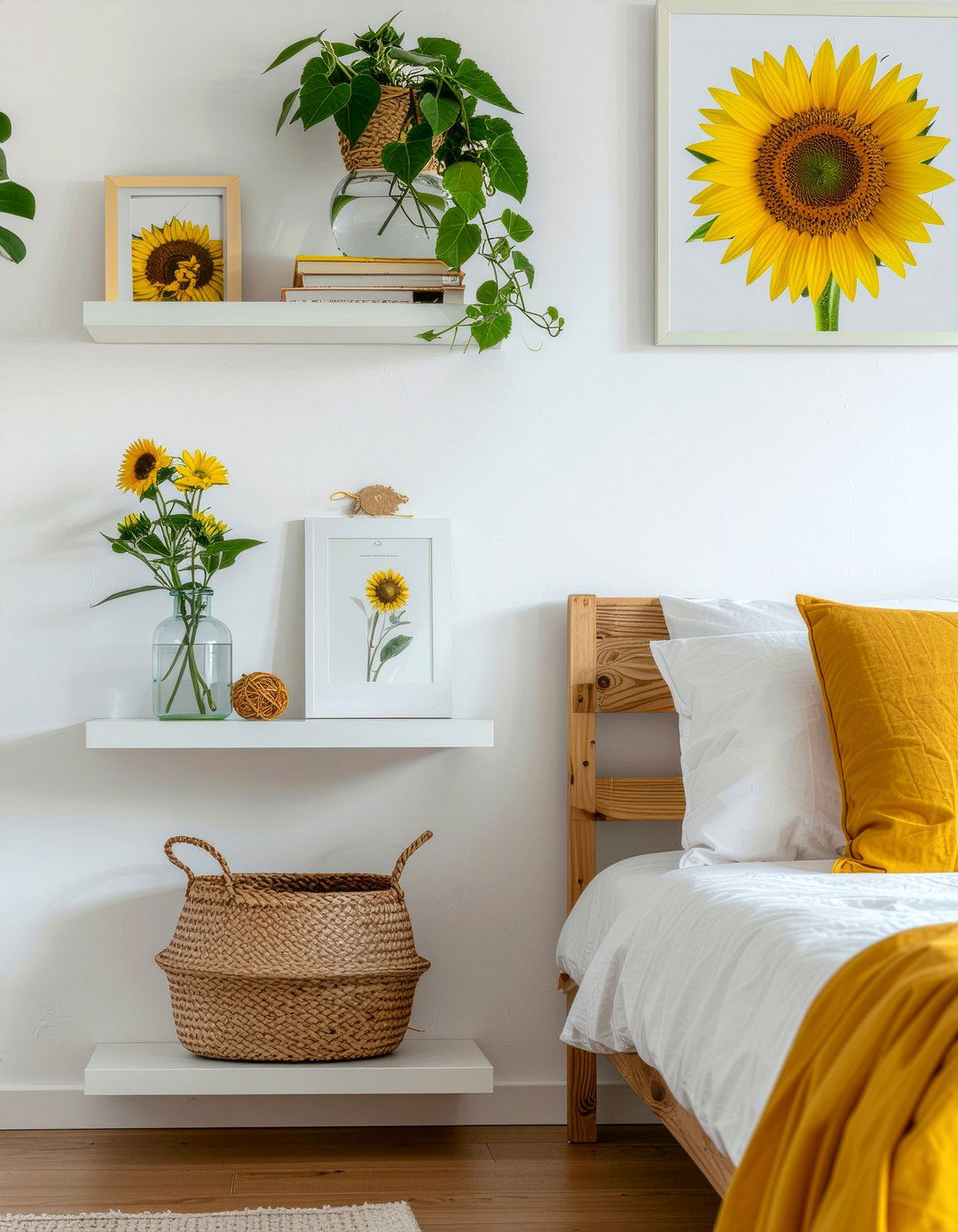 Sunflower Floating Shelves - 30 sunflower bedroom ideas