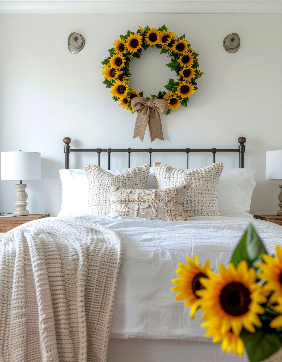 Sunflower Wreath Decor - 30 sunflower bedroom ideas