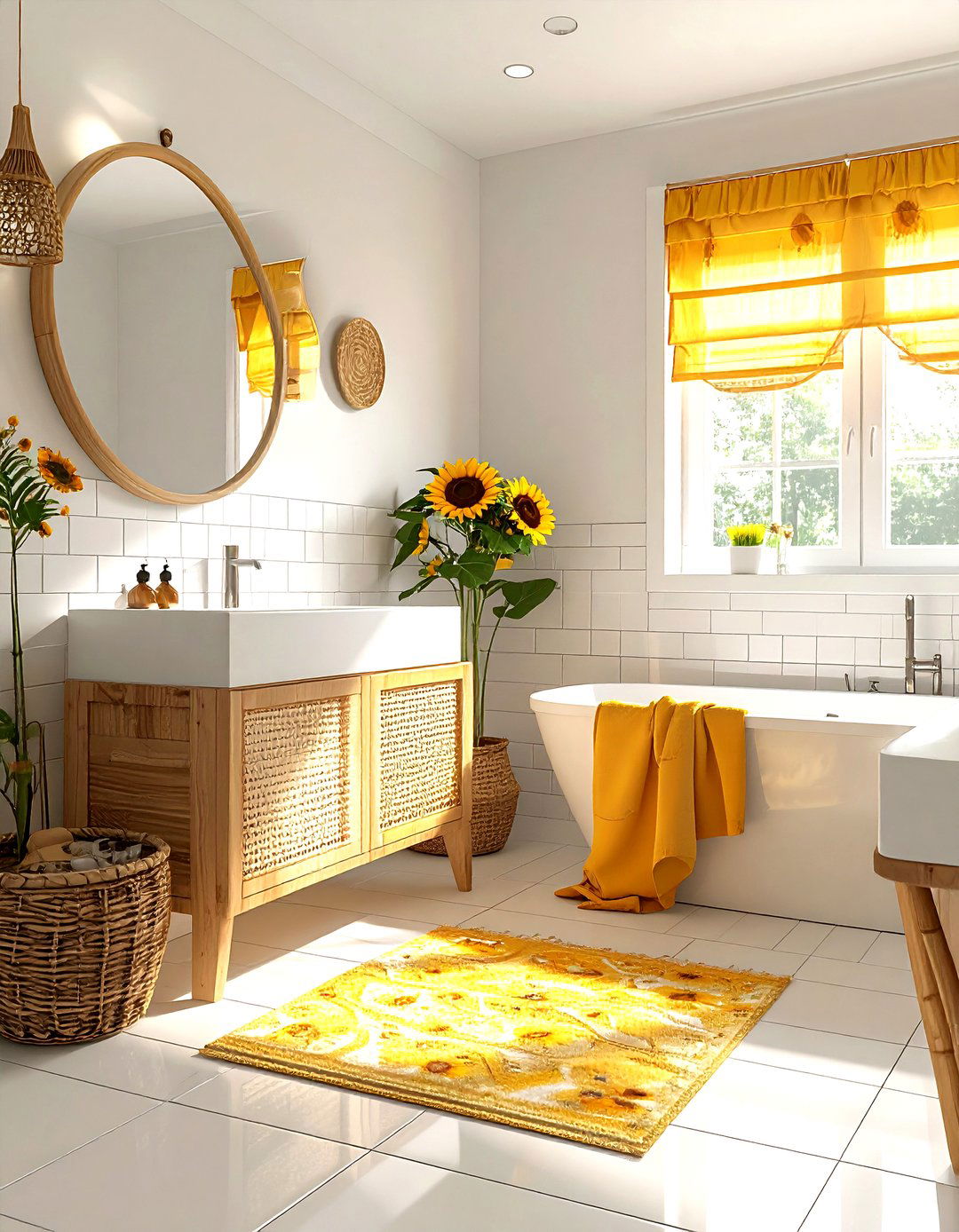 Sunflower bathroom - 30 yellow and white bathroom ideas