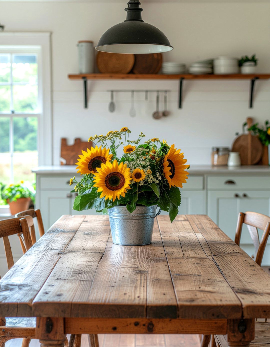Sunflower farmhouse table - 30 floral centerpiece dining ideas