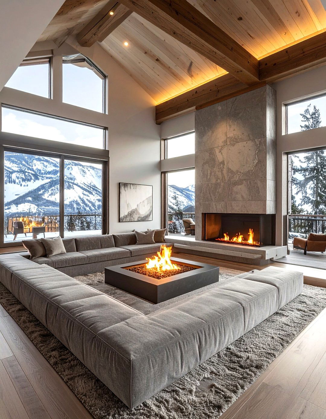 Sunken Living Room Seating - 30 ski chalet living room ideas