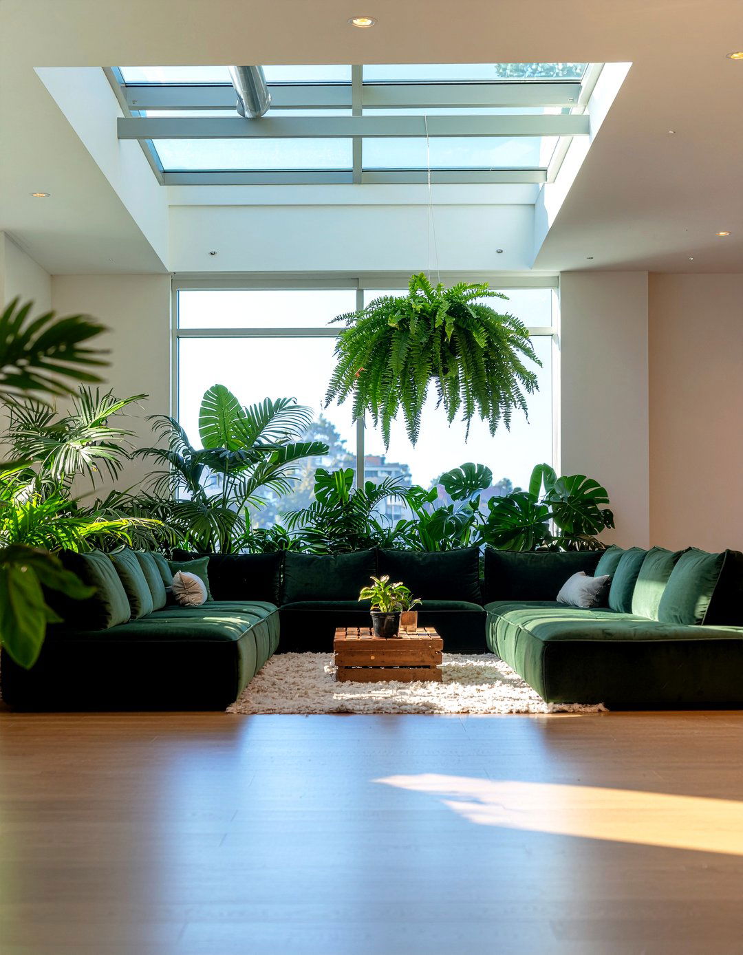 Sunken Lounge With Plants - 30 living room conversation pit ideas