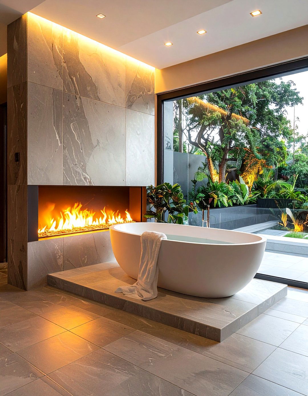 Sunken Tub Fireplace - 30 bathroom with fireplace ideas