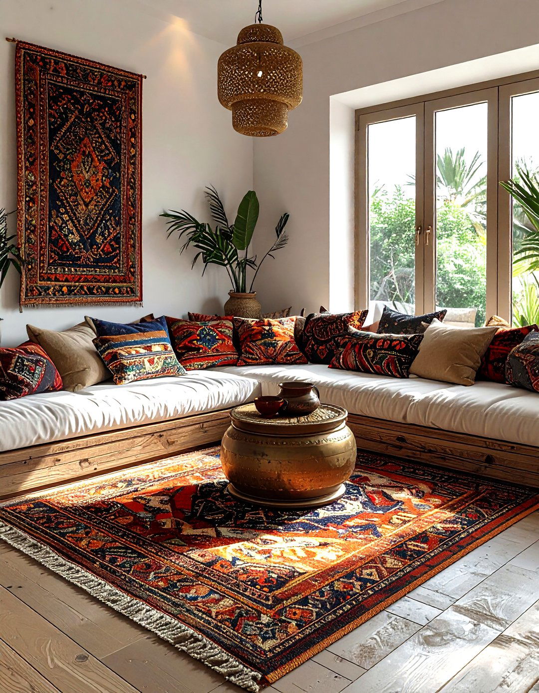 Sunken seating with floor pillows - 30 living room sunken seating ideas