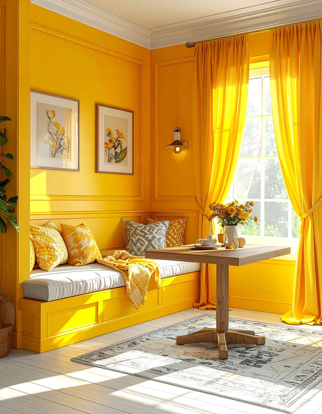 Sunlit yellow breakfast nook - 30 bright yellow kitchen ideas