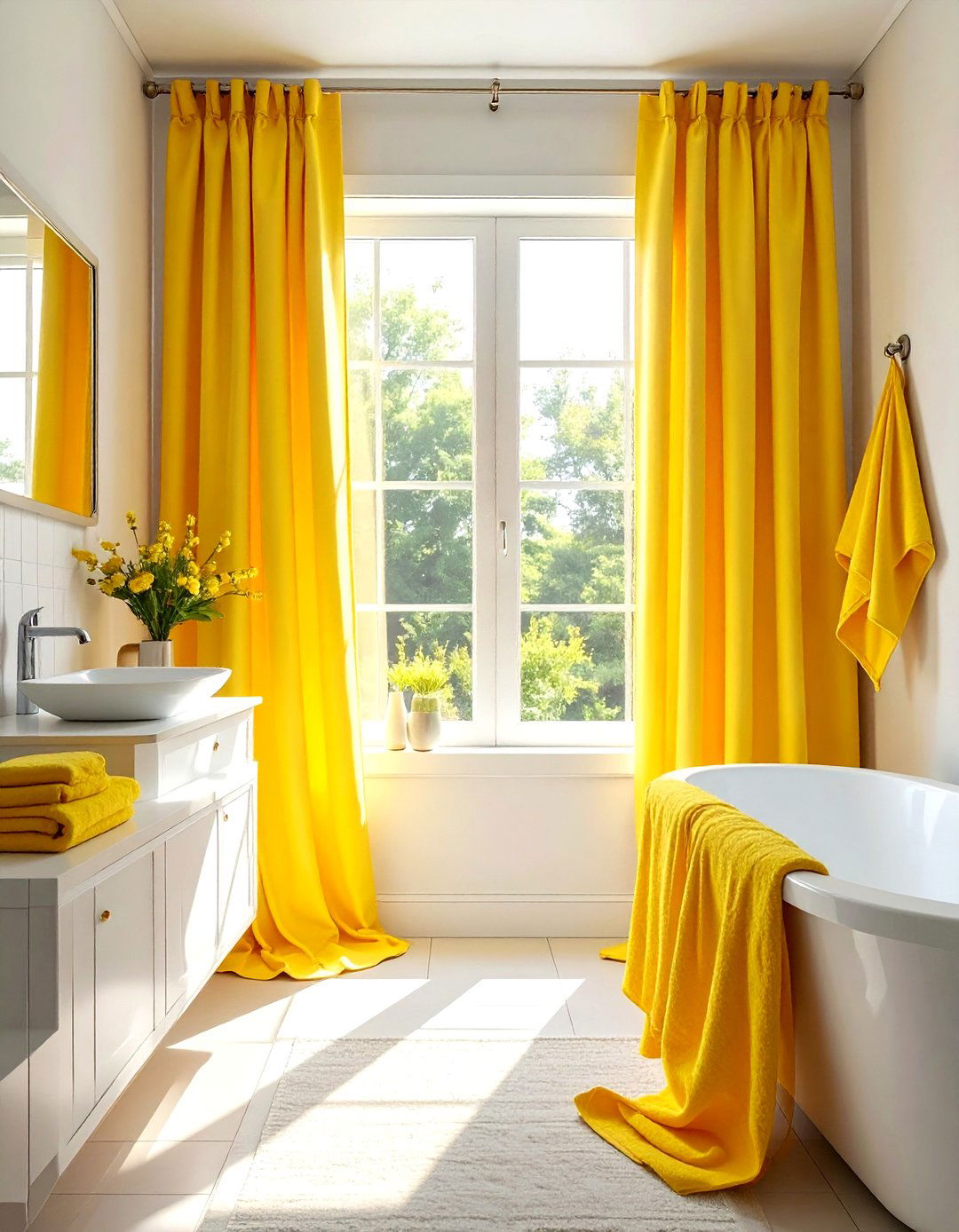 Sunny Yellow Bathroom Curtains - 30 yellow bathroom ideas