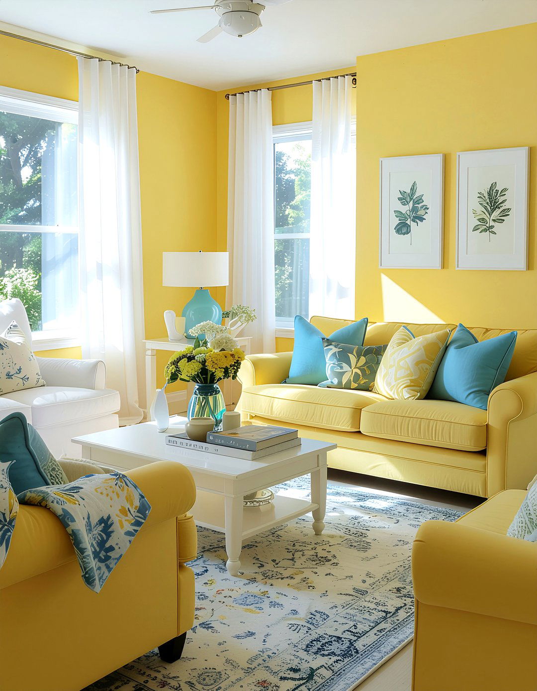 Sunny yellow living room - 30 living room yellow walls