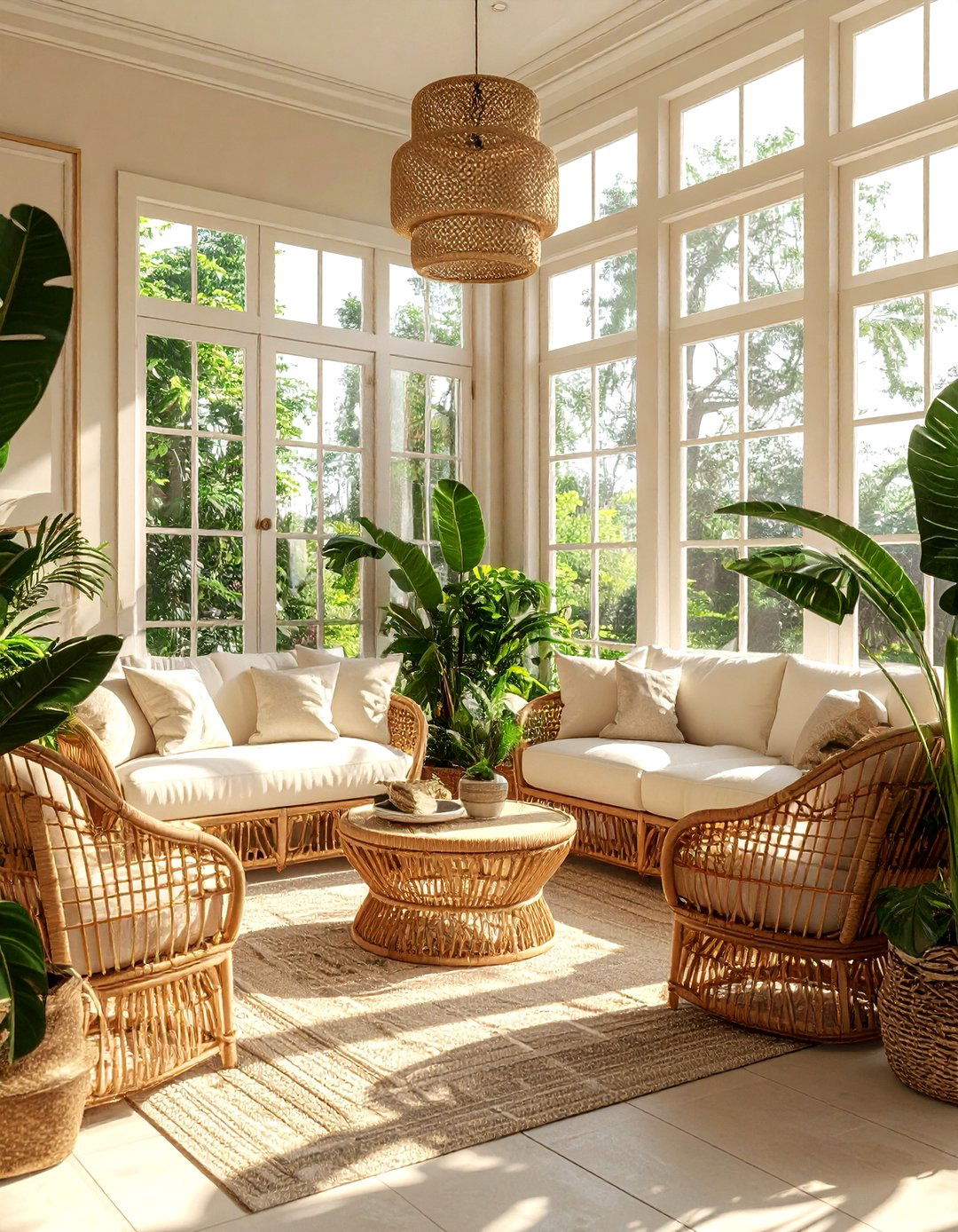 Sunroom living room - 30 bohemian beige living room ideas