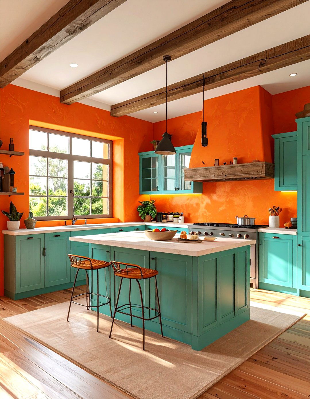 Sunset Orange Accent Wall - 30 Southwestern kitchen ideas