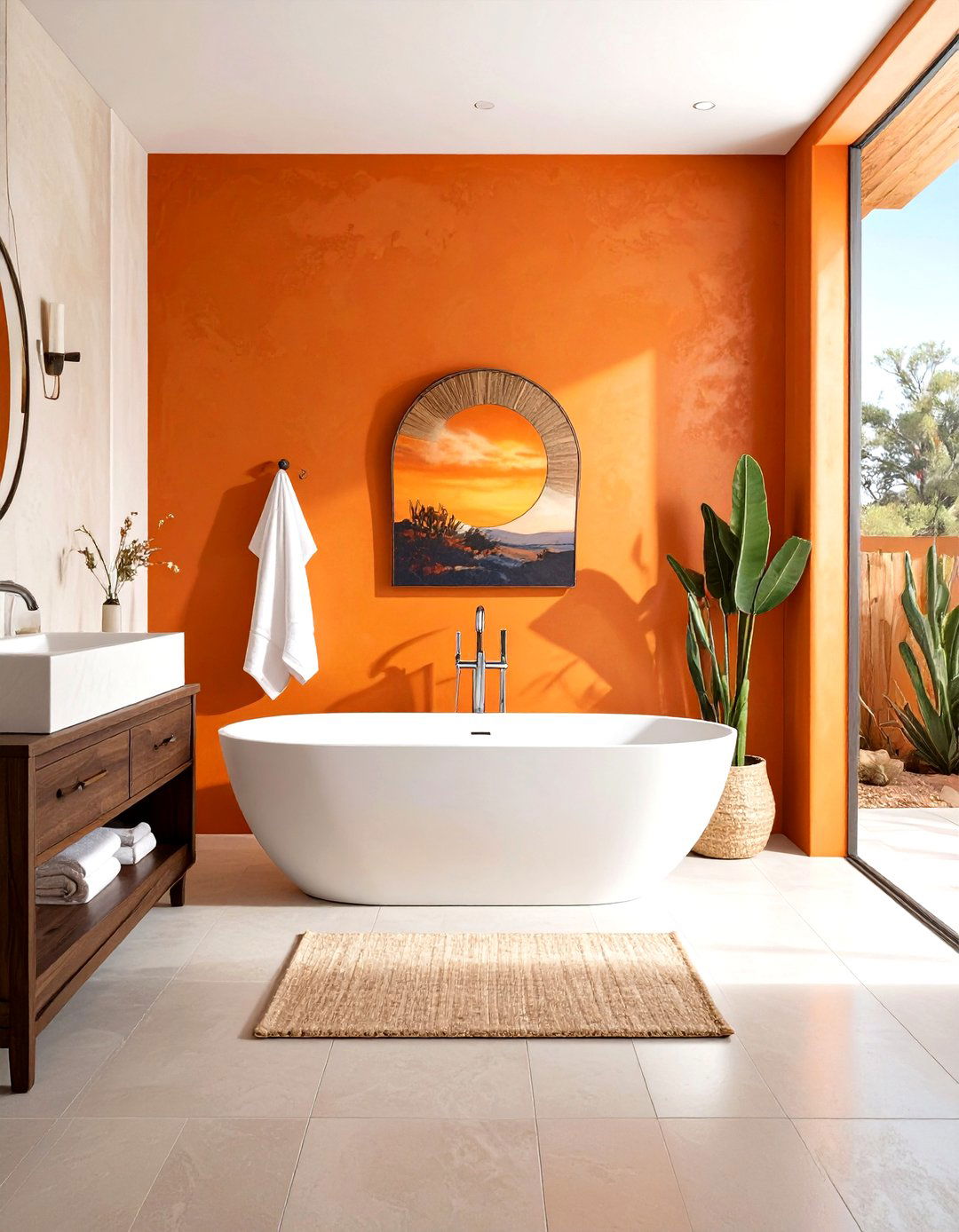 Sunset orange wall - 30 southwestern bathroom ideas