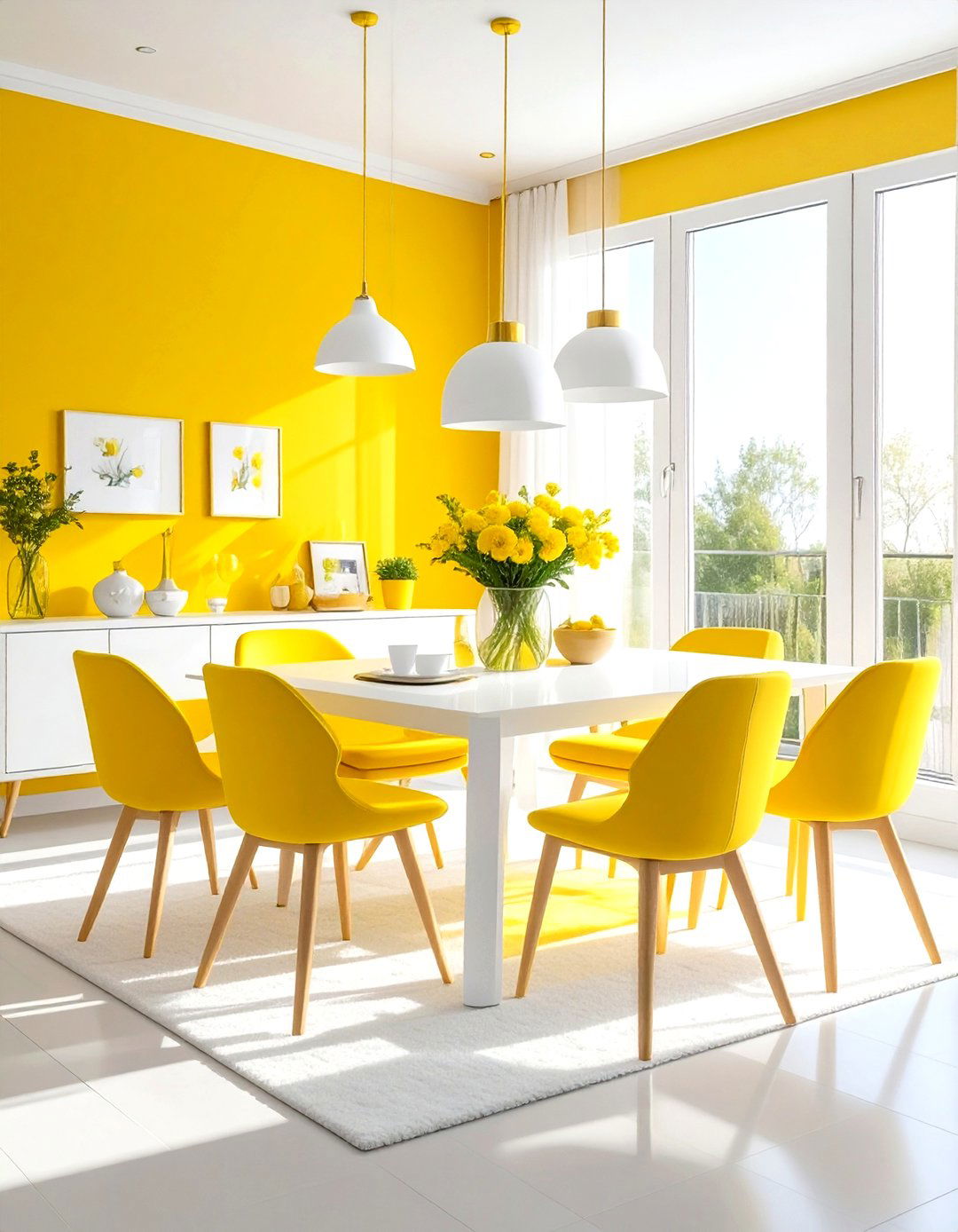 Sunshine yellow and white dining room - 30 yellow and white dining room ideas