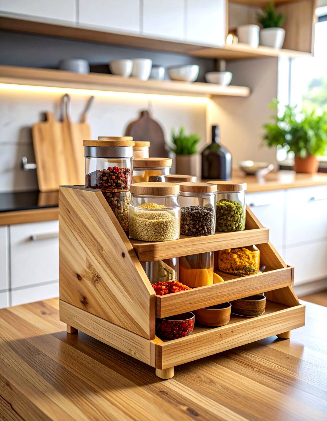 Sustainable Bamboo Spice Tray - 30 spice drawer kitchen ideas