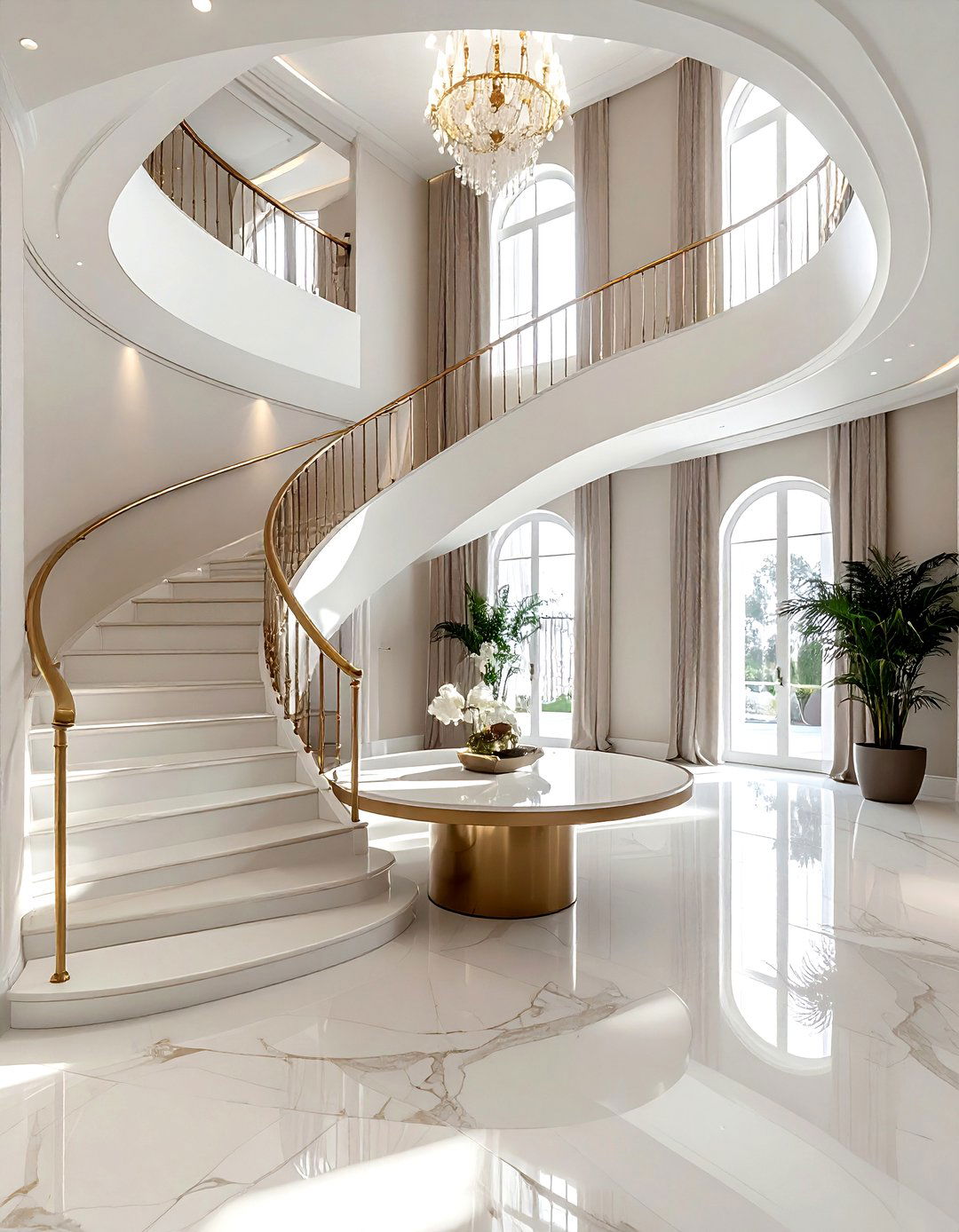Sweeping Curved Staircase - 30 grand entryway ideas