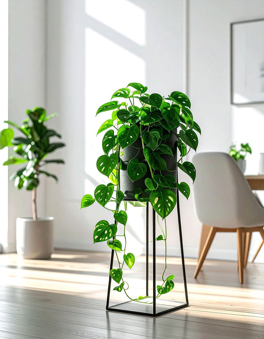 Swiss Cheese Plant on Dining Room Plant Stand - 30 dining room indoor plant ideas