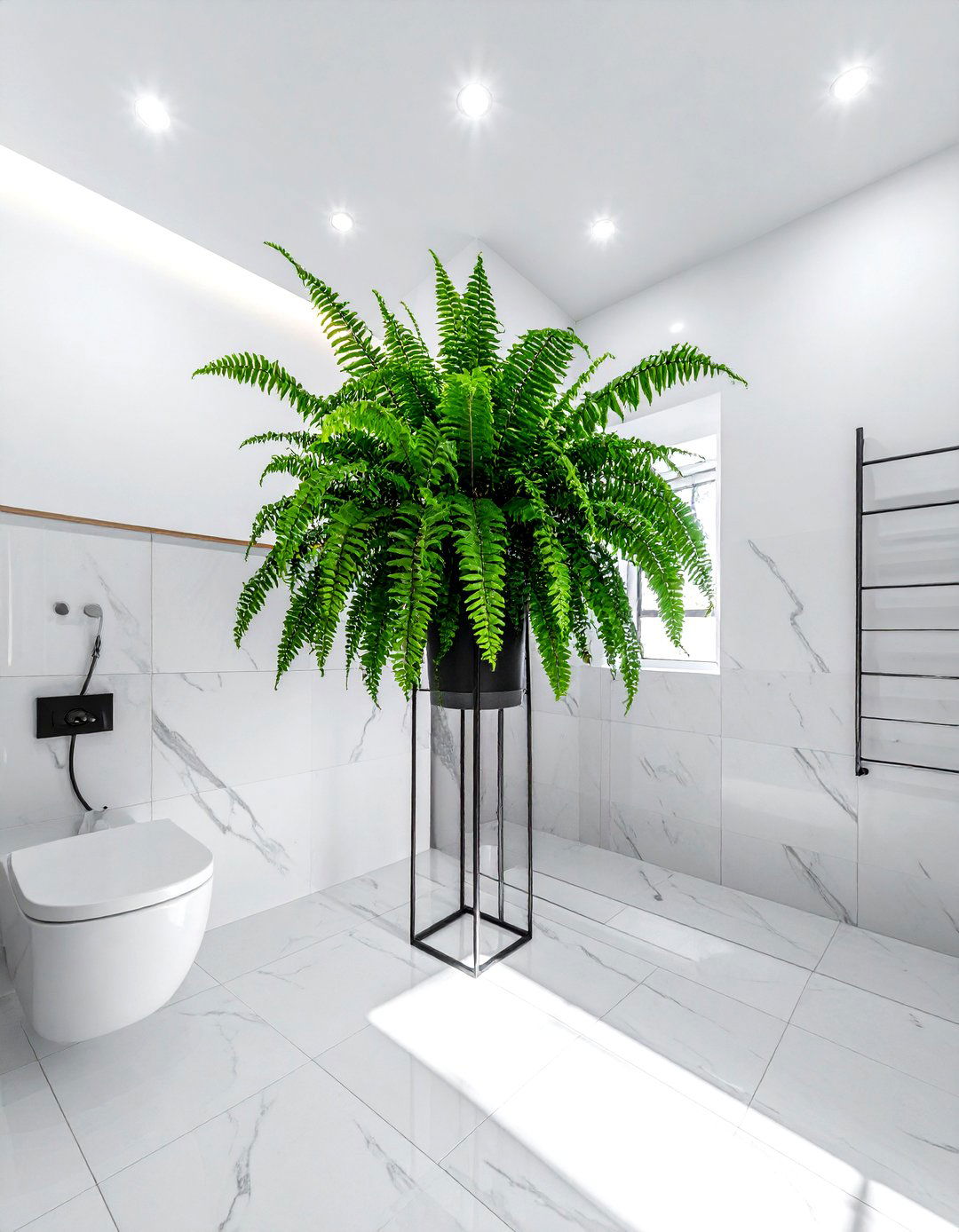 Sword Fern Corner Stand - 30 bathroom fern ideas