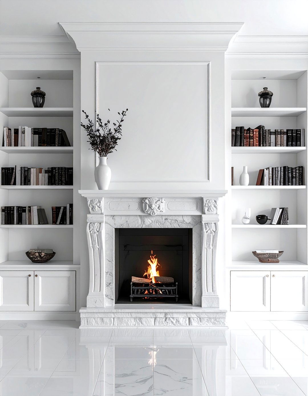 Symmetrical Fireside Shelving - 30 living room book displays