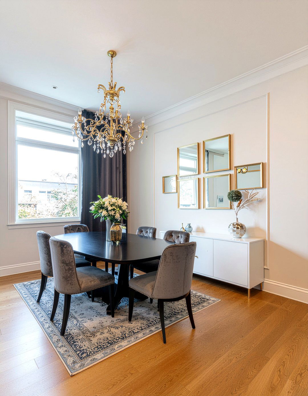 Symmetrical Gallery Wall - 30 Hollywood regency dining room ideas