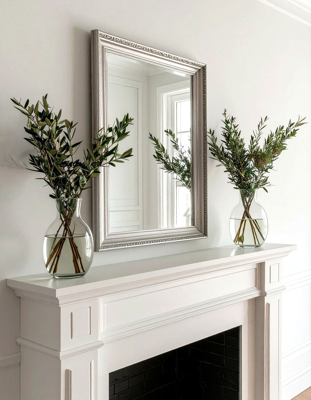 Symmetrical Glass Vases - 30 mantel arrangement ideas