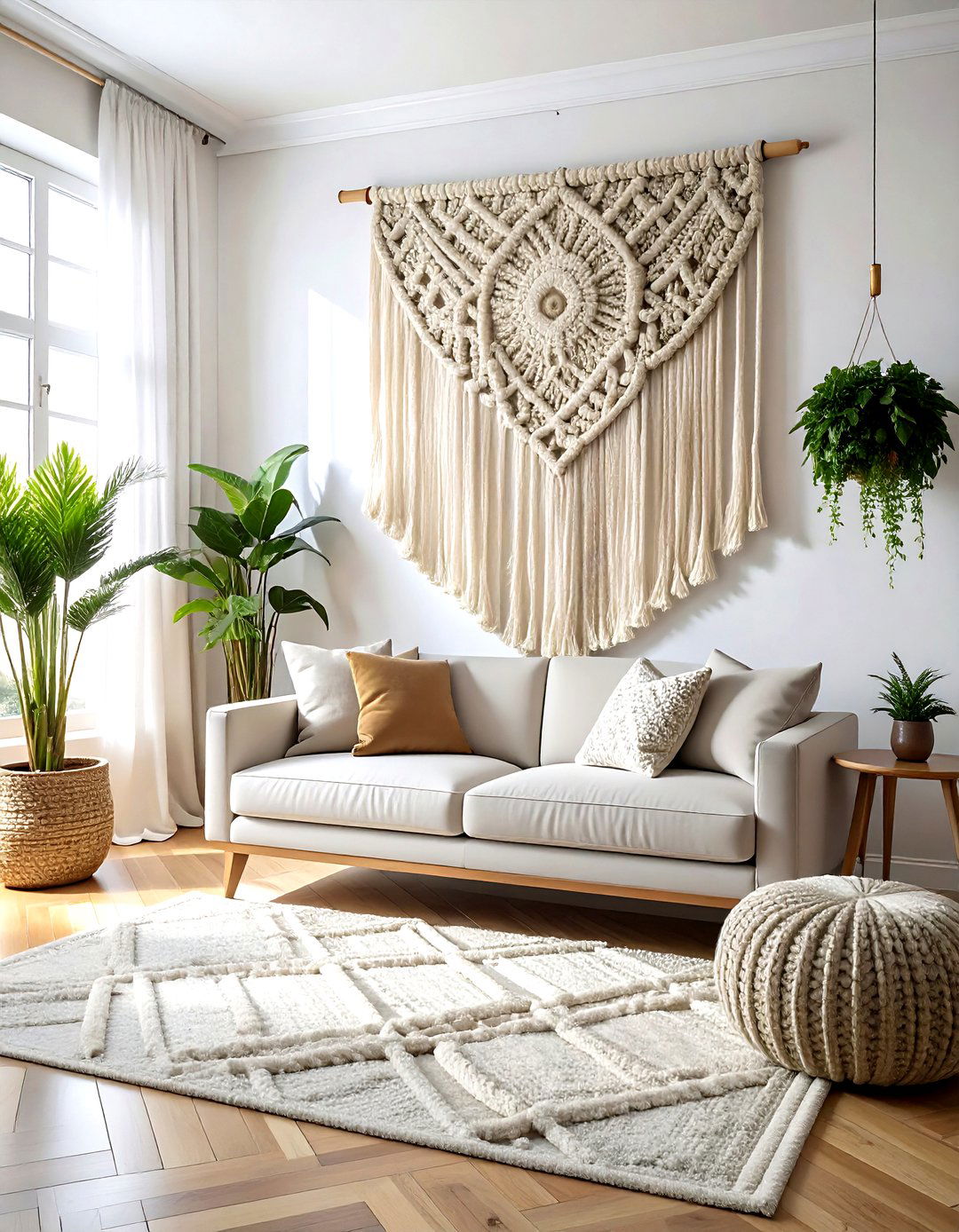 Symmetrical Macrame Wall Hanging - 30 living room macrame wall hangings