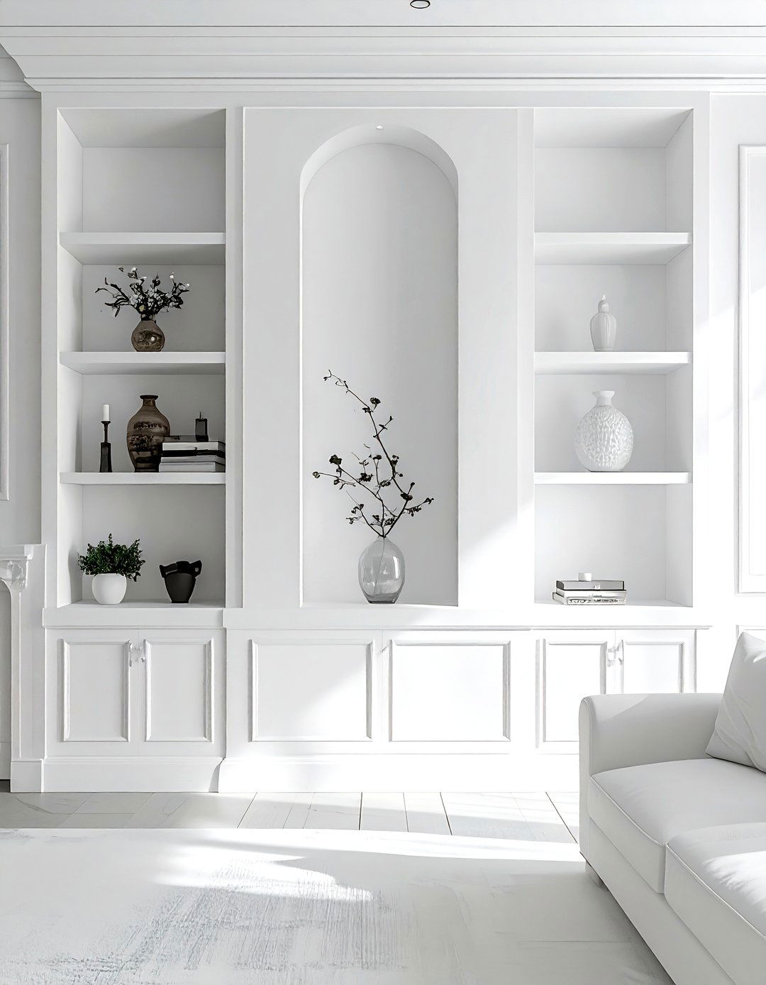 Symmetrical alcove shelving - 30 living room wall shelving ideas