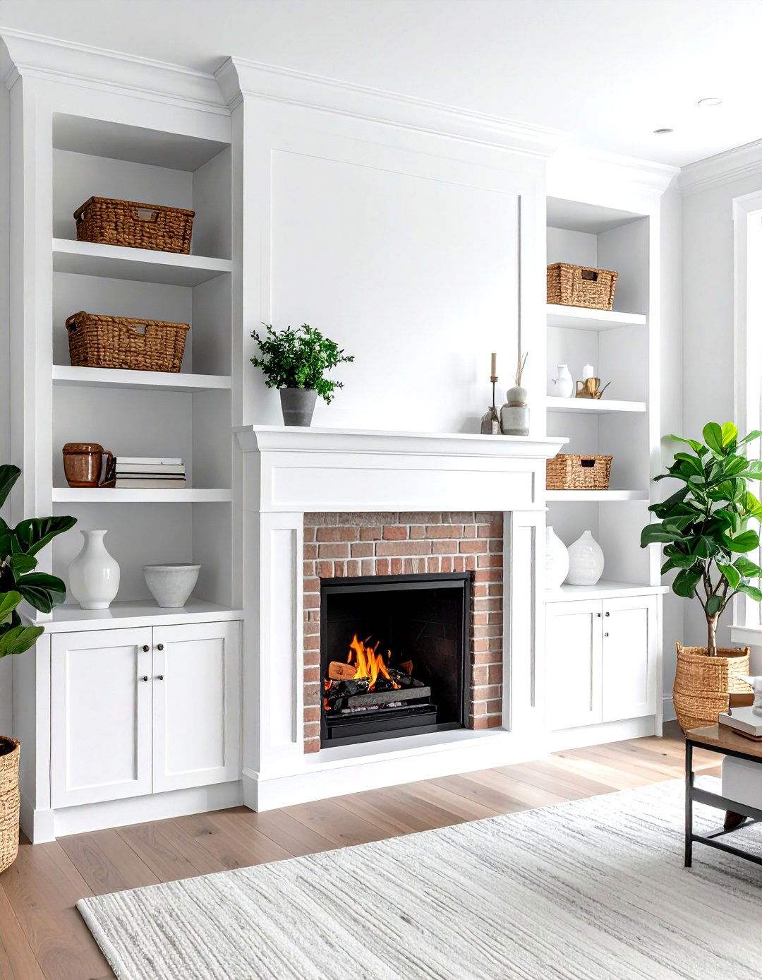 Symmetrical fireplace shelving - 30 living room built-in storage ideas