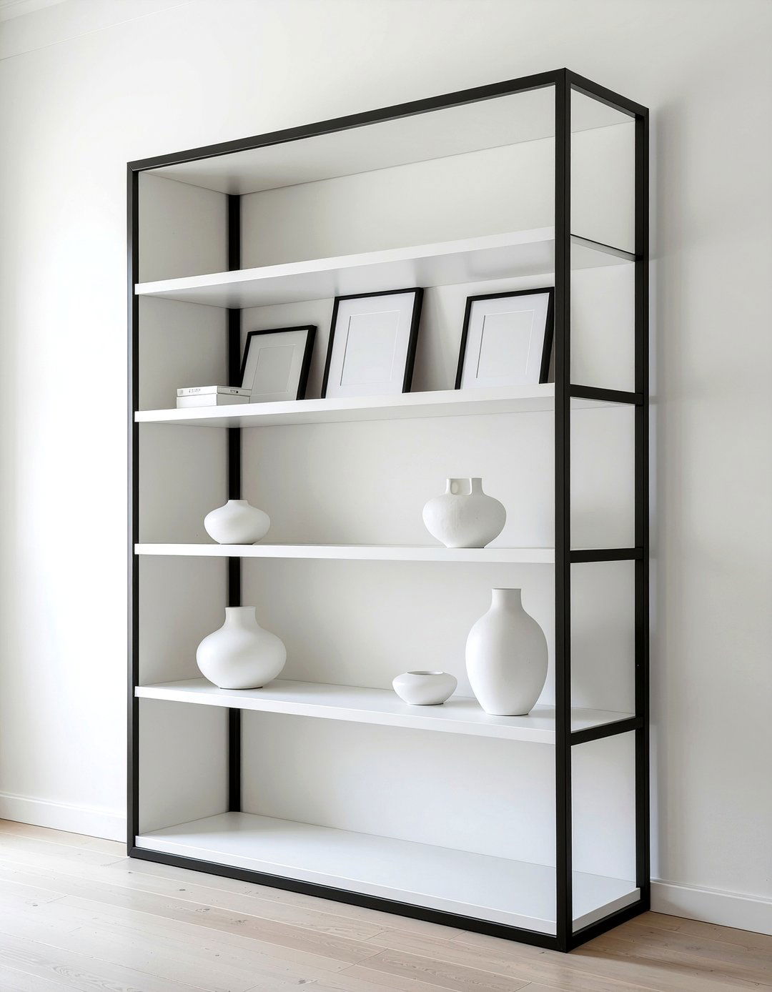 Symmetrical gallery shelf - 30 floating shelf decor ideas