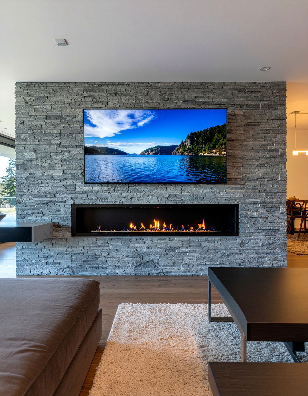 TV above fireplace - 30 living room modern fireplace ideas