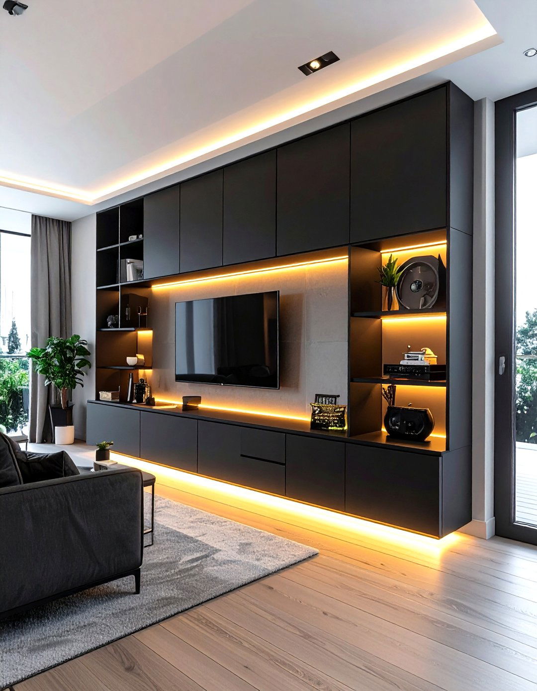 TV wall unit storage - 30 living room built-in shelves
