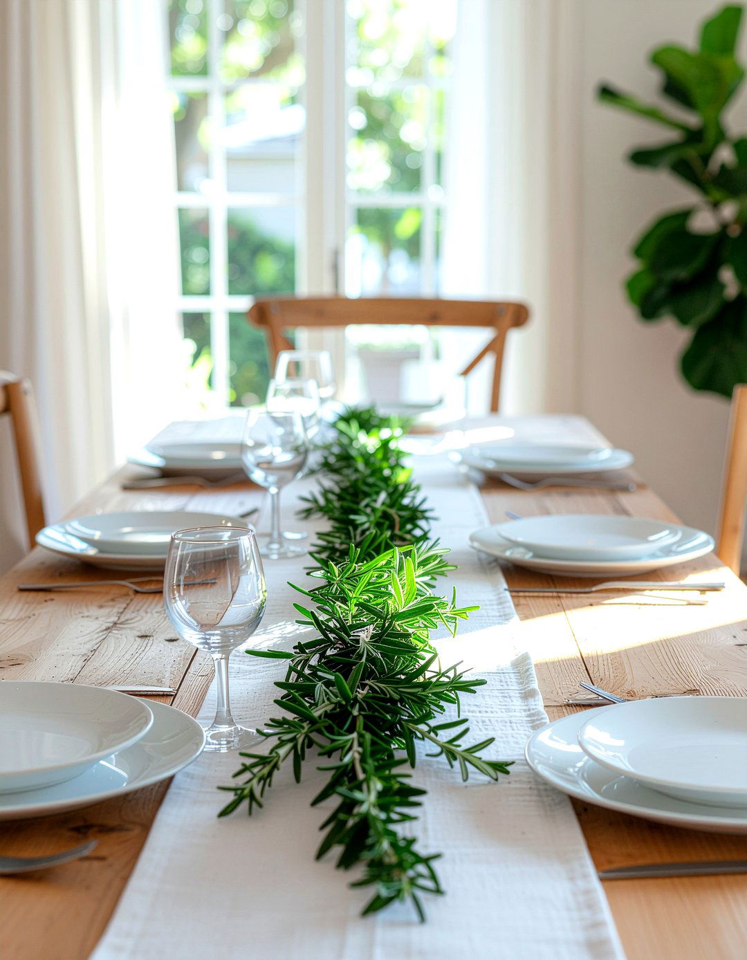 Table Runner Greenery - 30 low centerpiece dining ideas