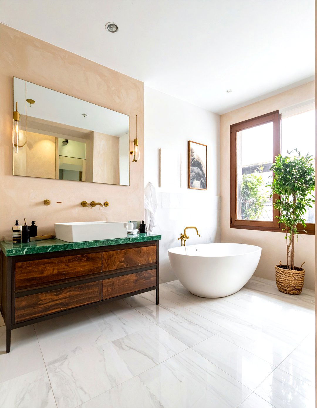 Tadelakt and green marble bathroom - 30 green marble bathroom ideas