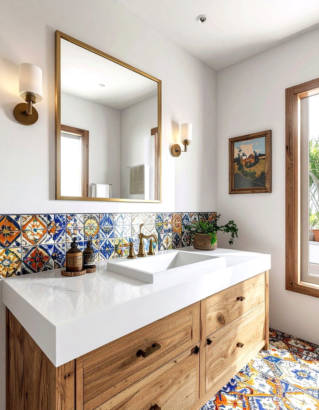 Talavera tile vanity backsplash - 30 Spanish tile bathroom ideas