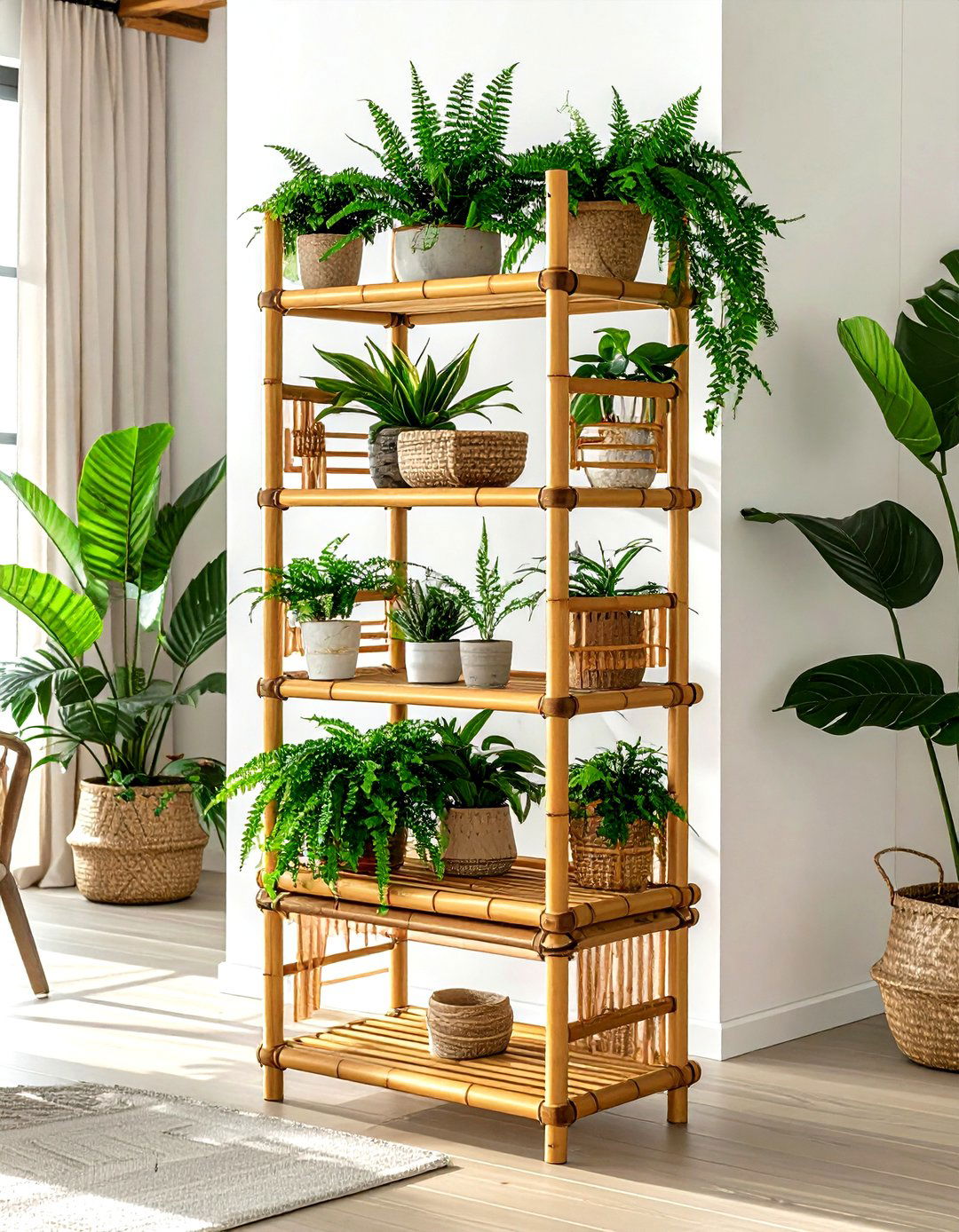 Tall Bamboo Plant Shelf - 30 living room plant shelves