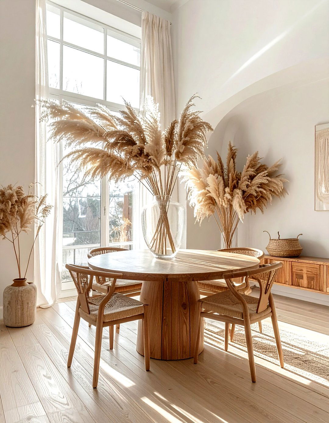Tall Dried Pampas Grass - 30 warm neutral dining room ideas