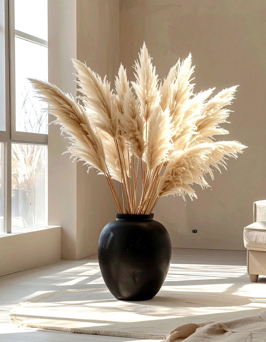 Tall Pampas Grass - 30 bohemian black living room ideas