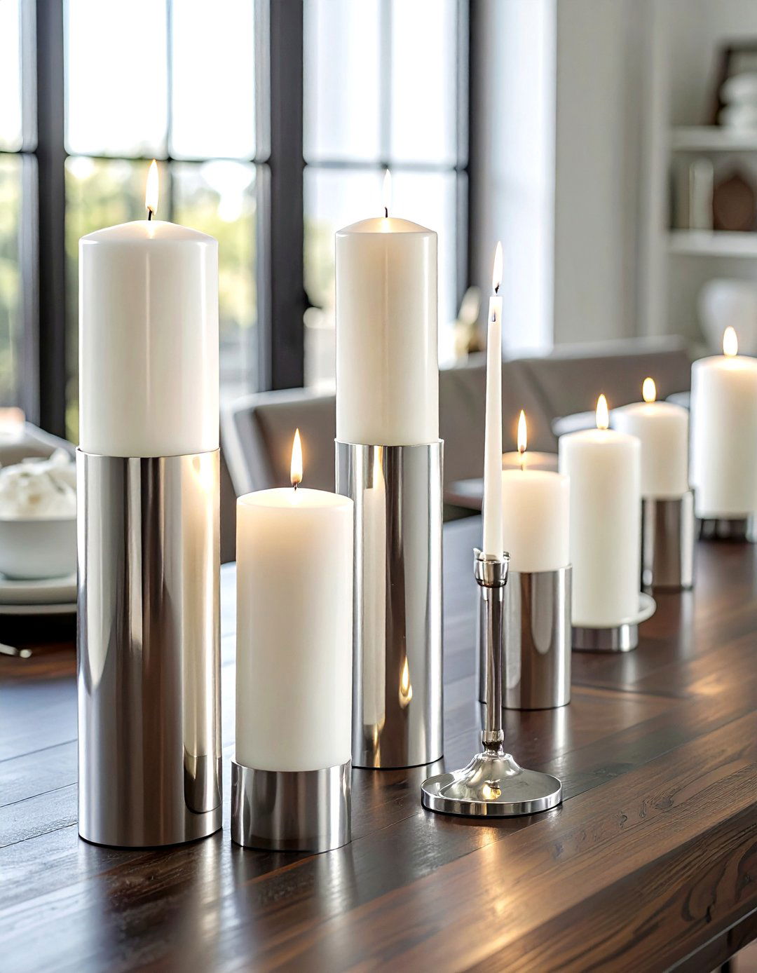 Tall Silver Pillar Candle Holder - 30 tall centerpiece dining ideas