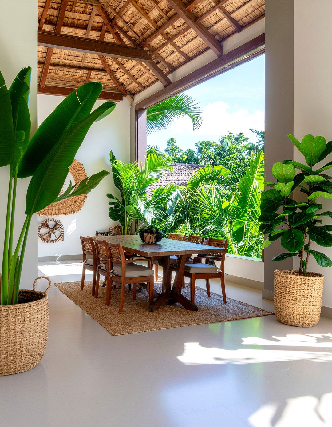 Tall Tropical Plants - 30 Balinese dining room ideas