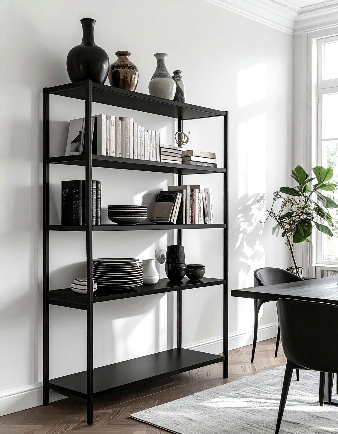 Tall dining room bookshelf - 30 organized dining room ideas