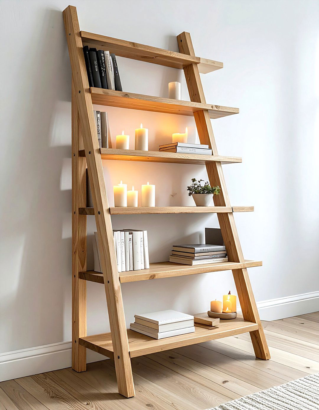 Tall ladder shelf - 30 living room overhead storage ideas