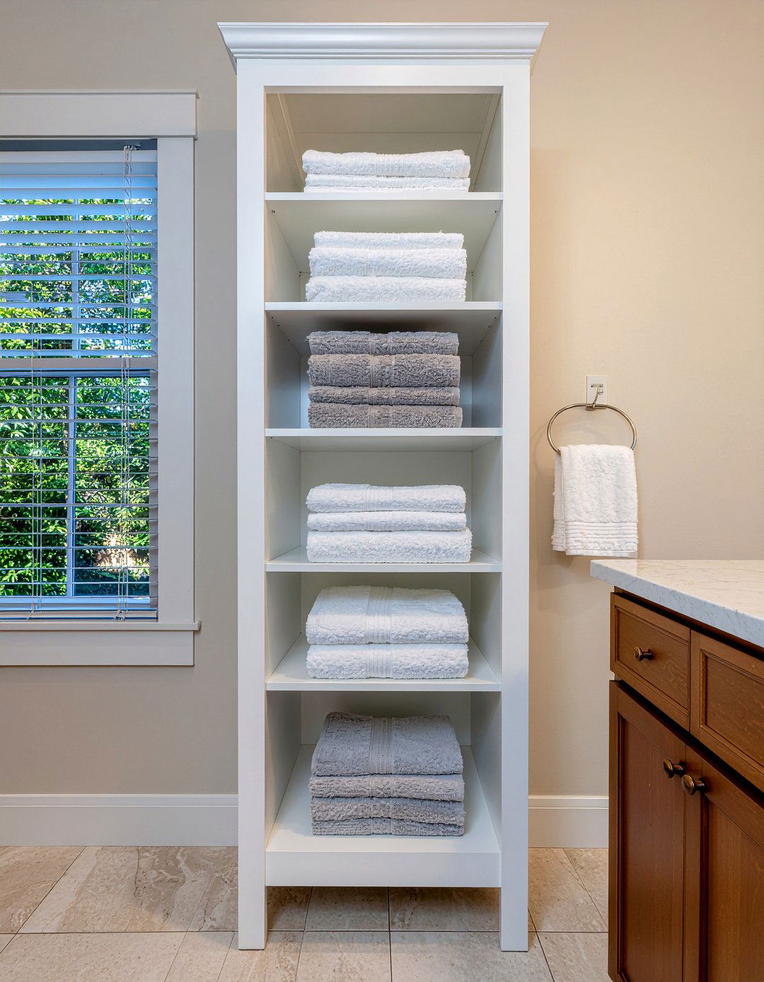 Tall linen tower - 30 bathroom shelving unit ideas